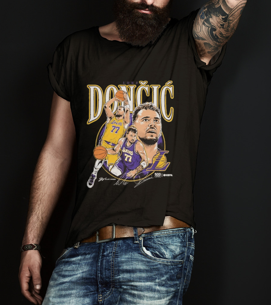 Doncic Lakers 77 Trio Basketball T-Shirt