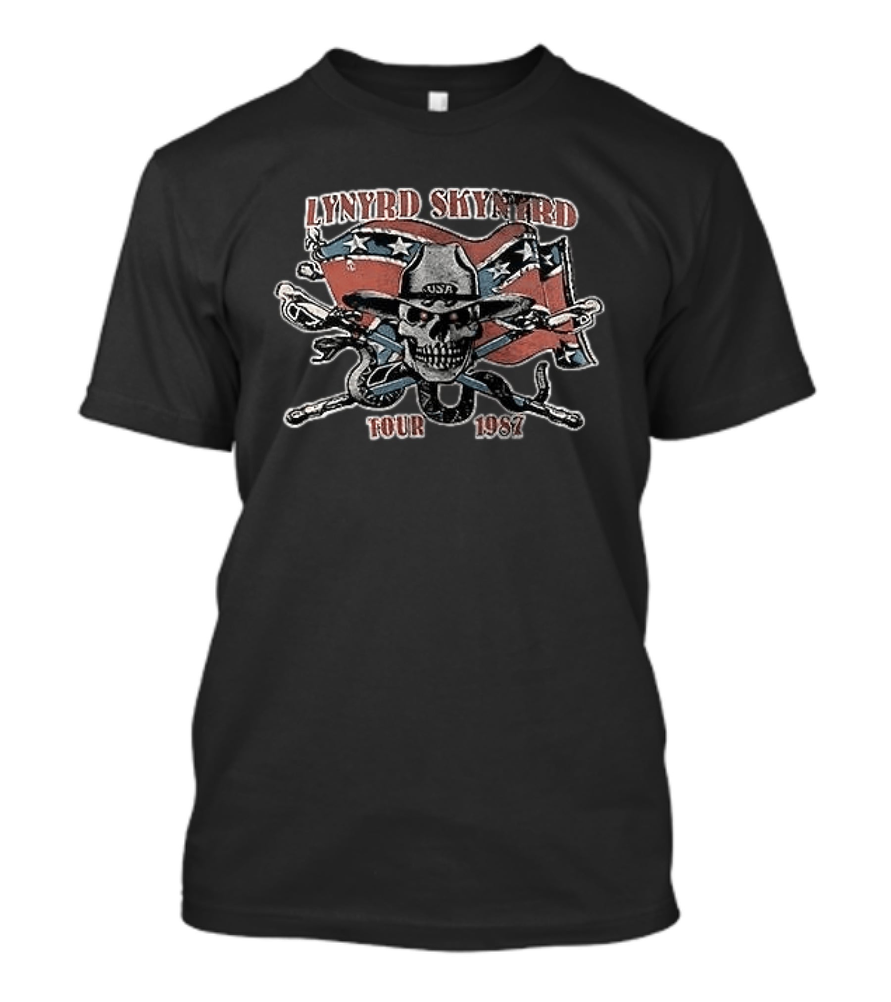 Lynyrd Skynyrd Tour 1987 Skeleton Cowboy USA Rebel Flag T-Shirt