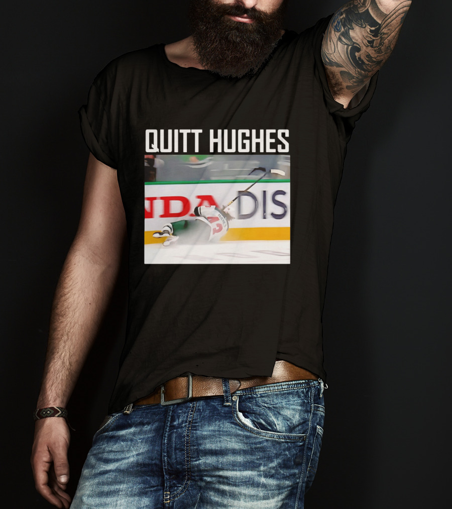 Quitt Hughes Hockey Player Falling Action Moment T-Shirt