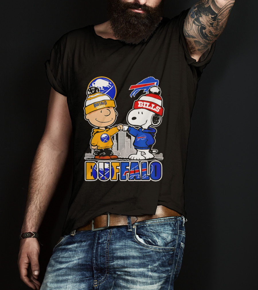 Buffalo Sabres Bills Snoopy City Skyline Collaboration With Charlie Brown T-Shirt