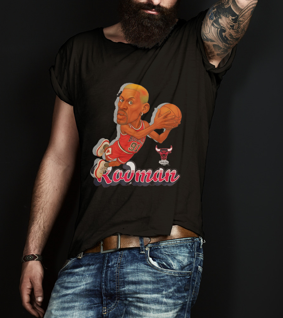 Dennis Rodman Chicago Bulls 91 Fickett Classics Windy City Cartoon T-Shirt
