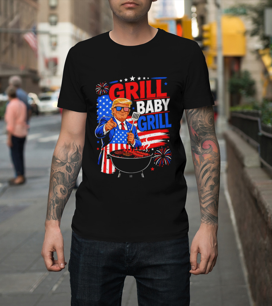 Trump Grill Baby Grill 4th Of July Fireworks 2026 T-Shirt