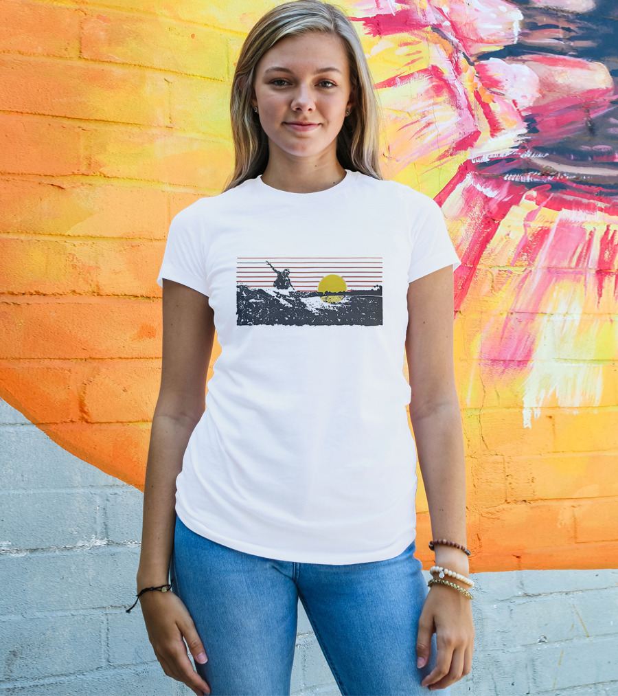 Sunset Surfer Retro Wave Yellow Sun Ocean Lines T-Shirt