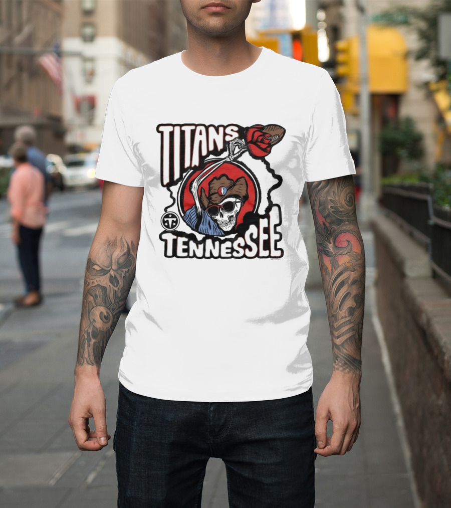 Tennessee Titans Grateful Dead Skeleton Rose Collaboration T-Shirt