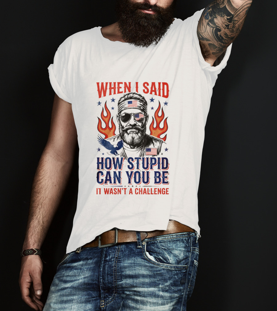 When I Said How Stupid Can You Be It Wasn't A Challenge Patriotic Eagle And Flaming T-Shirt