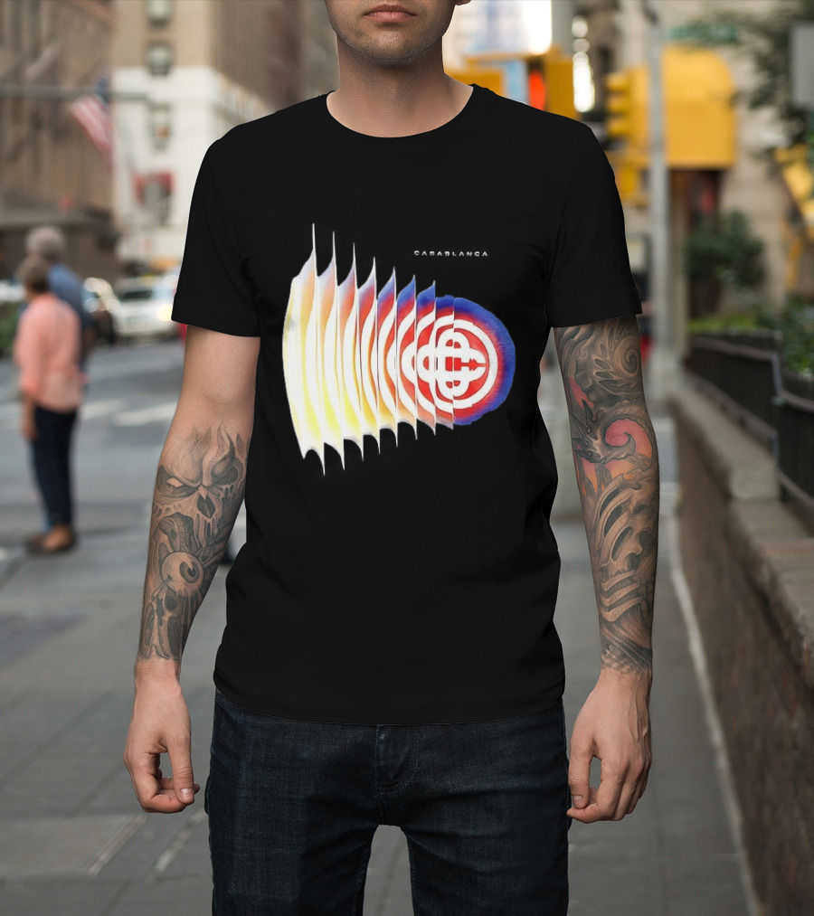 Casablanca Shockwave Optical Illusion Pattern With Red Blue Yellow Layers T-Shirt