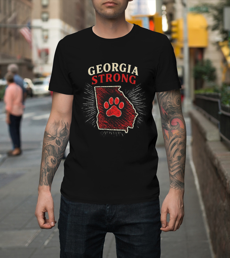 Georgia Strong Map Red Paw Print Inside State Shape T-Shirt