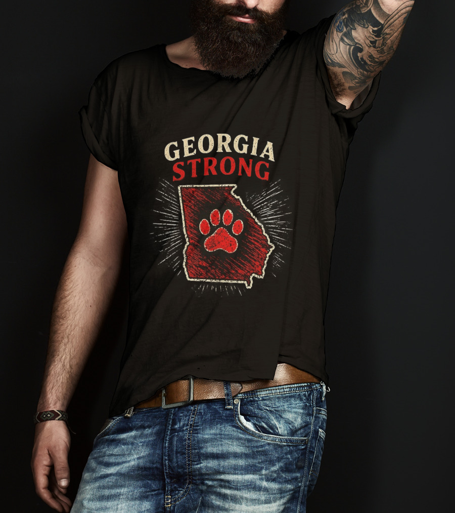 Georgia Strong Map Red Paw Print Inside State Shape T-Shirt