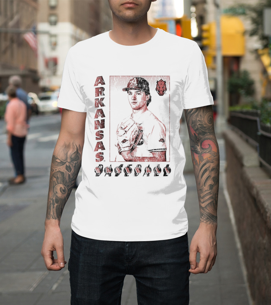 Arkansas Baseball Player With Razorback T-Shirt