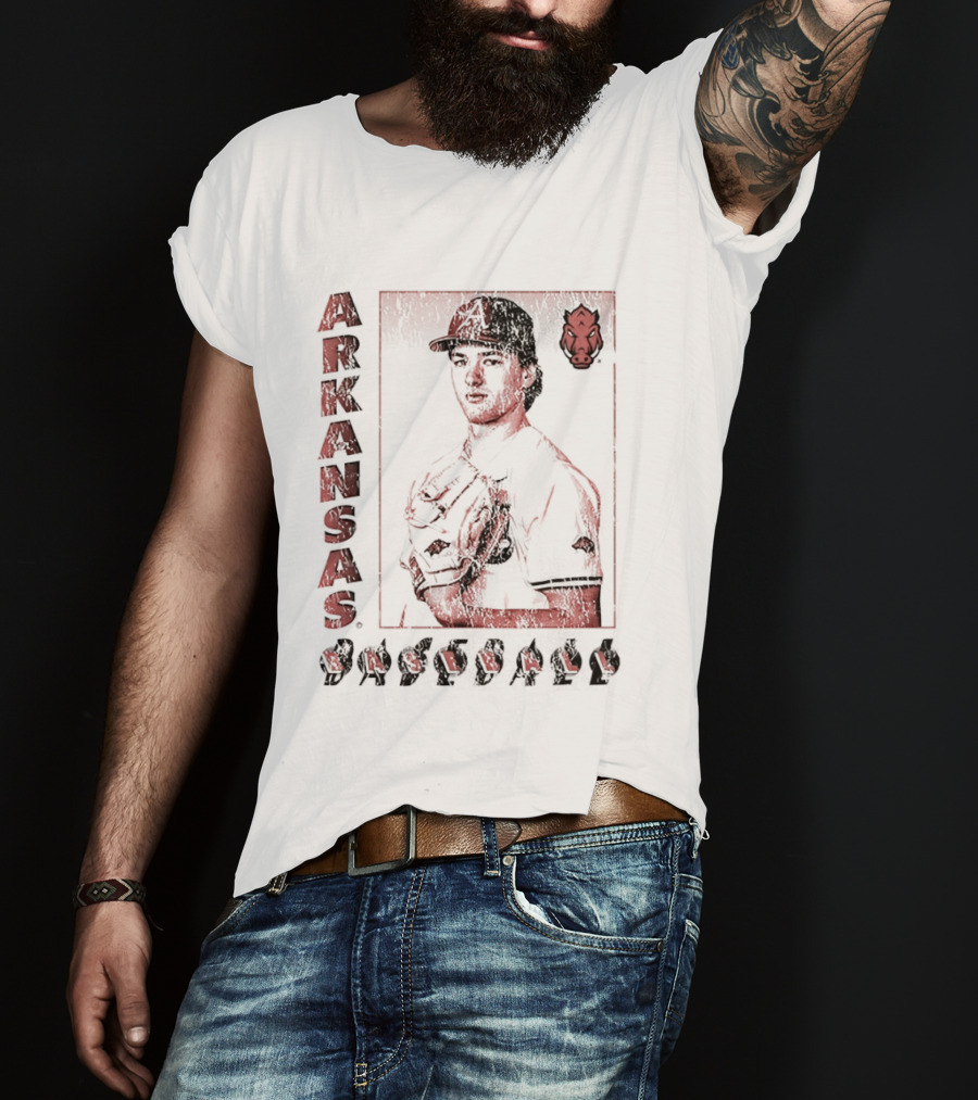 Arkansas Baseball Player With Razorback T-Shirt