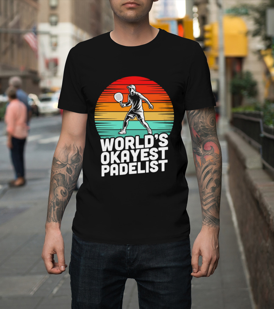 World's Okayest Padelist Retro Sunset Paddle Player T-Shirt