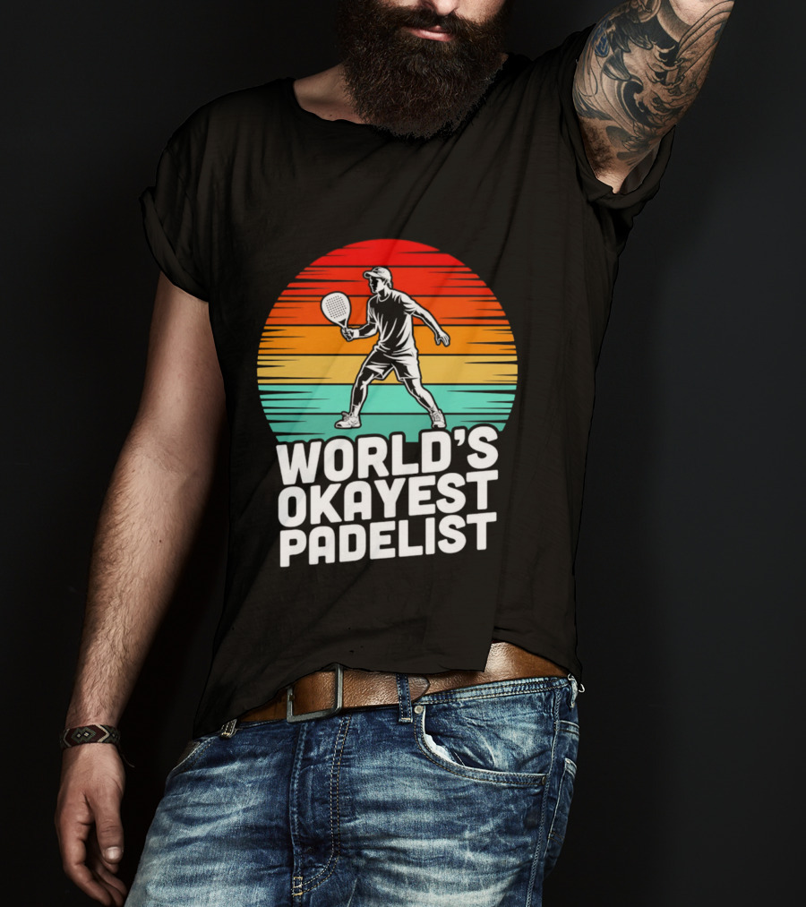 World's Okayest Padelist Retro Sunset Paddle Player T-Shirt