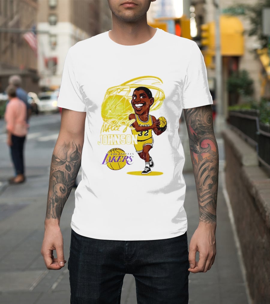 Magic Johnson 32 Los Angeles Lakers Basketball Caricature T-Shirt