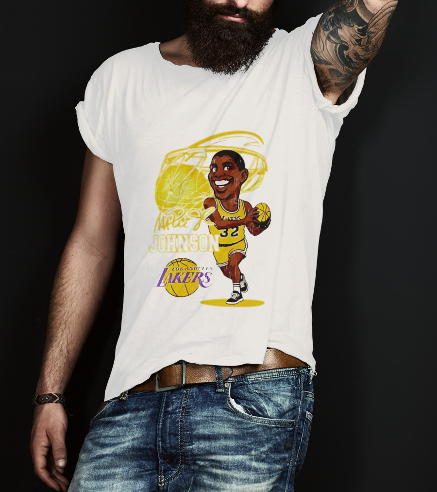 Magic Johnson 32 Los Angeles Lakers Basketball Caricature T-Shirt