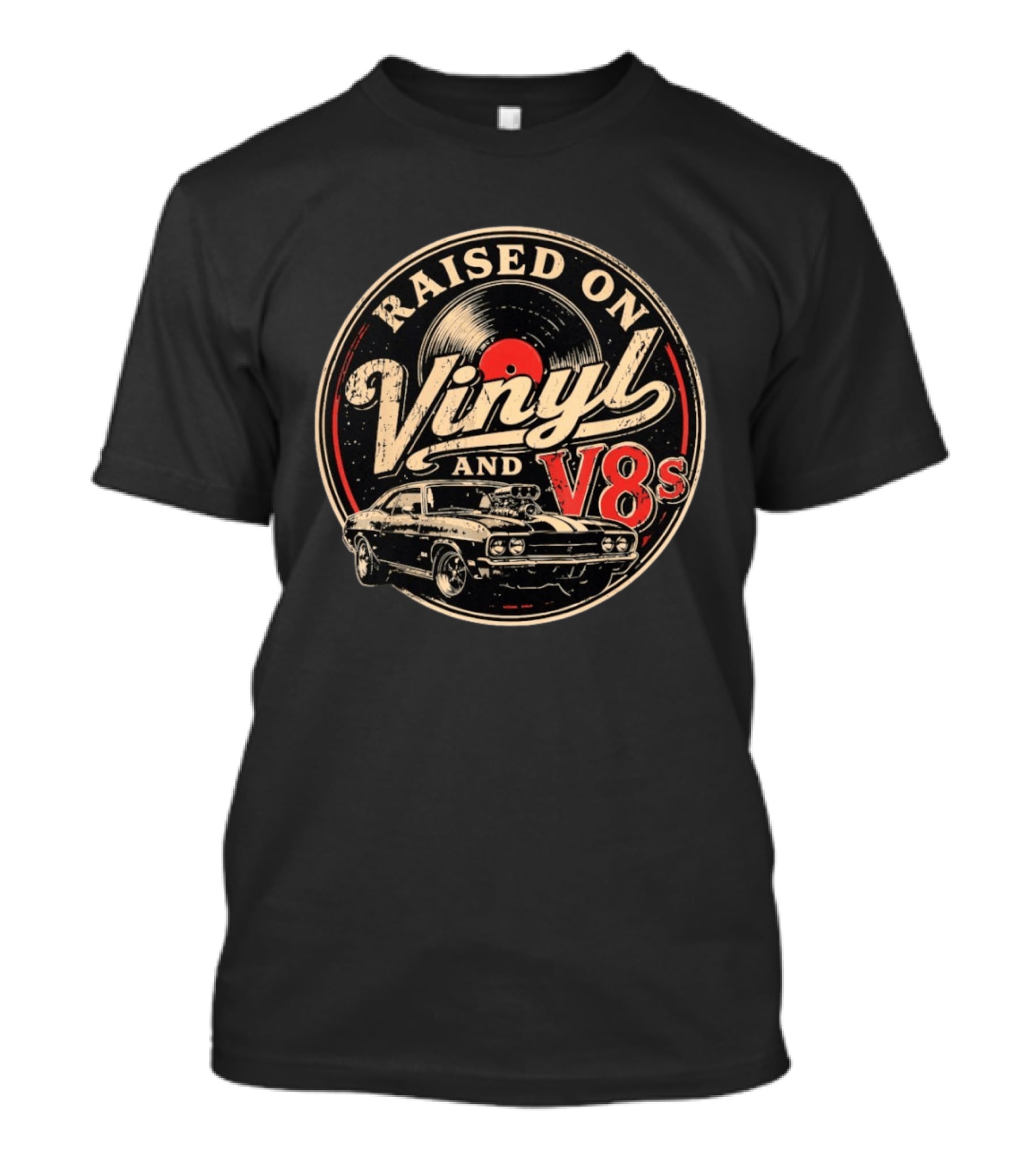 Raised On Vinyl And V8s Classic Car Music T-Shirt