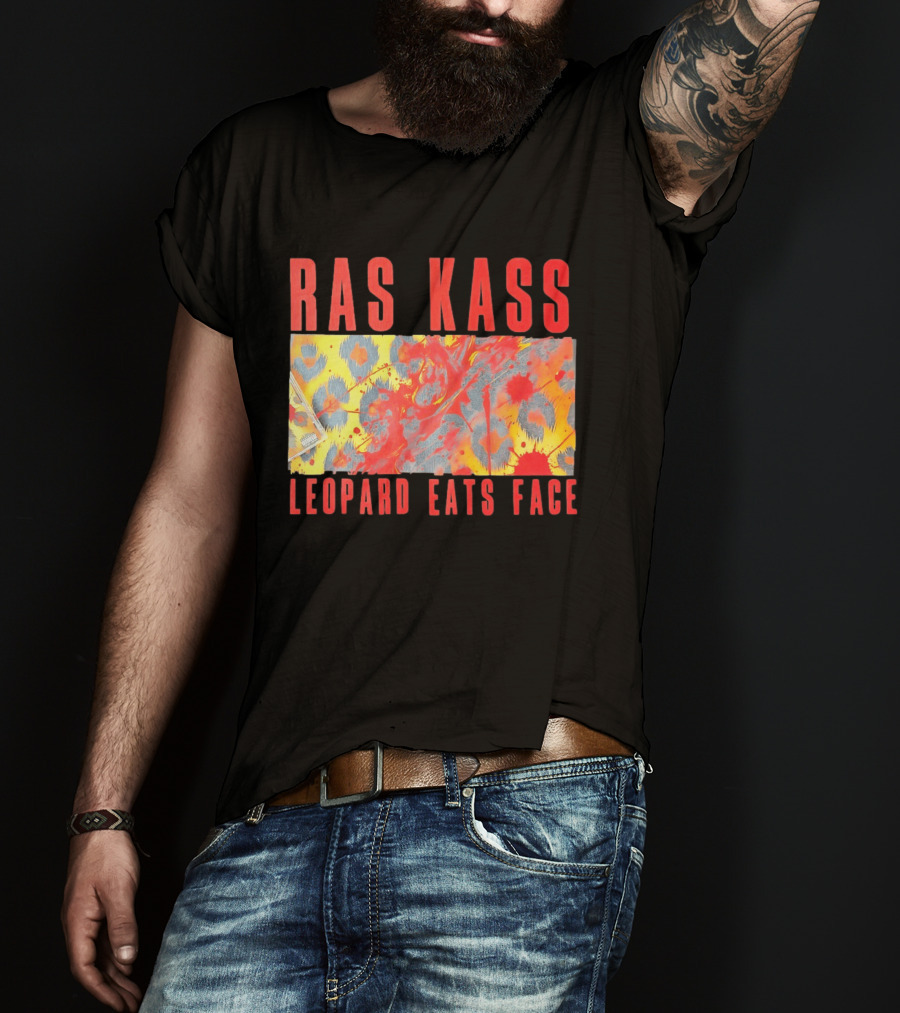 Ras Kass Leopard Eats Face Abstract Art With Blood Splatter And Animal Print T-Shirt