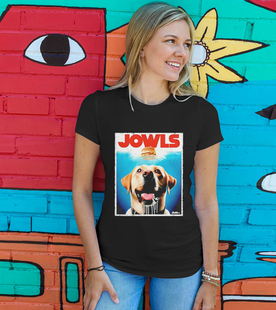 Jowls Labrador Dog Looking At Hamburger T-Shirt
