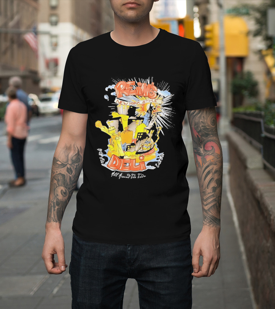 Rein's New York Style Deli Statue Of Liberty Cityscape Explosion T-Shirt