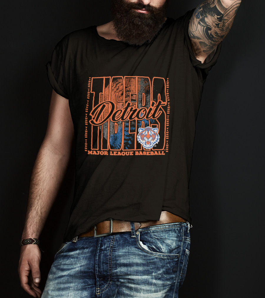 Detroit Tigers MLB Tiger Head Classic Orange And Blue T-Shirt