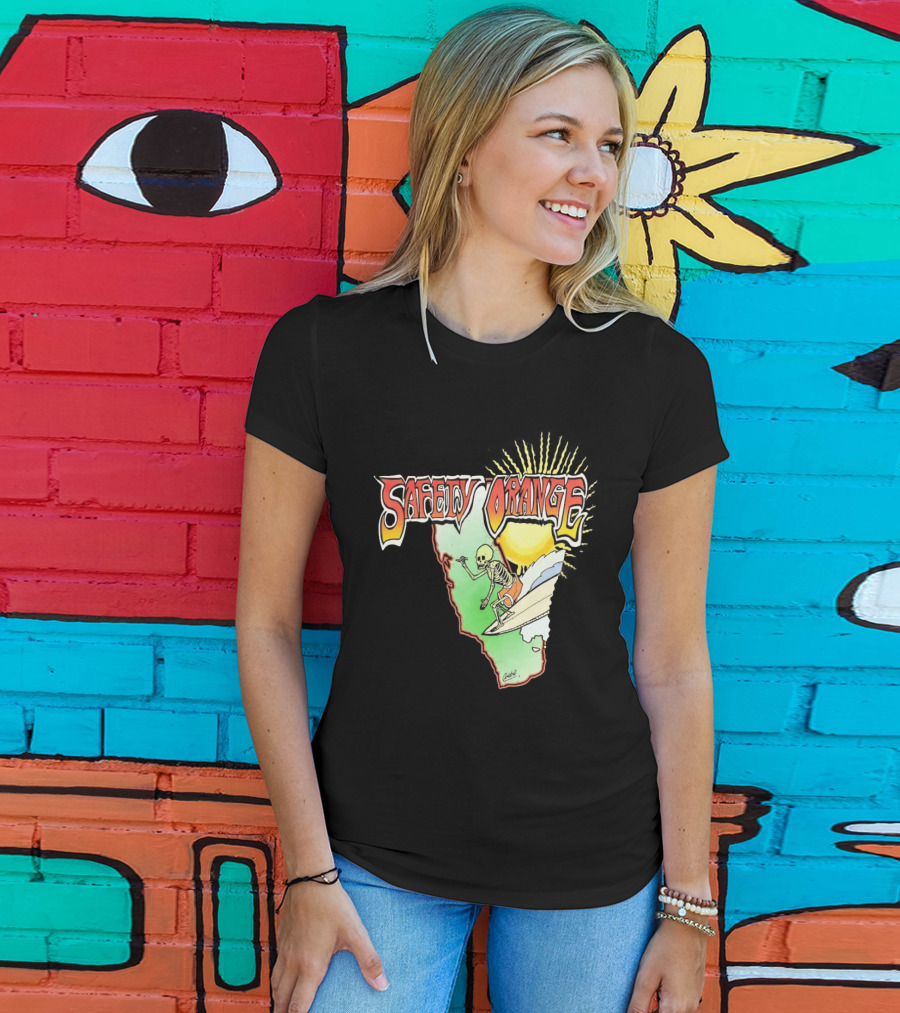 Safety Orange Skeleton Surfing Explosion Scene T-Shirt