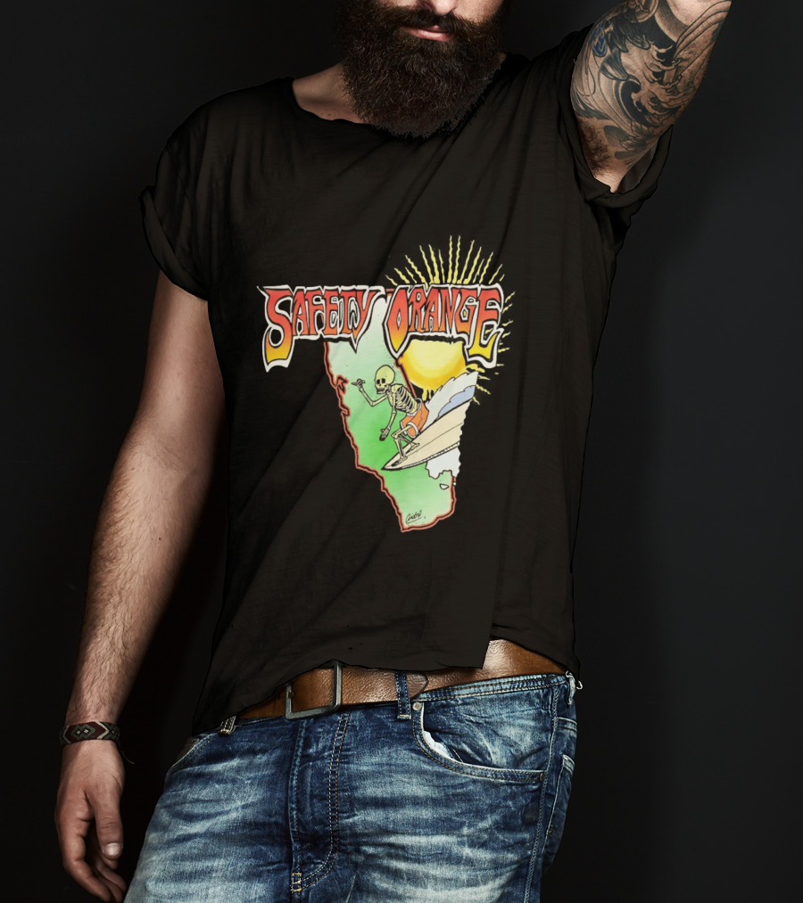 Safety Orange Skeleton Surfing Explosion Scene T-Shirt