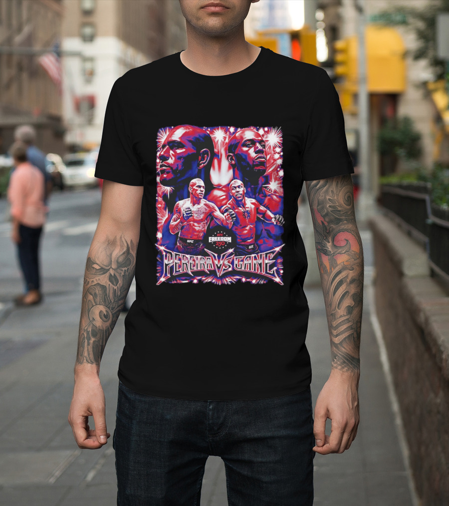 UFC Freedom 250 Pereira Vs Gane Event With Dramatic Fighter Portraits T-Shirt