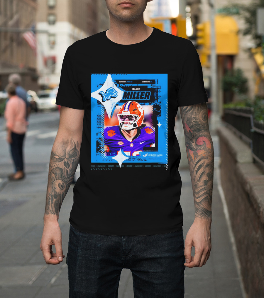 Blake Miller Clemson Round 1 Pick 17 Detroit Lions Tiger Uniform T-Shirt