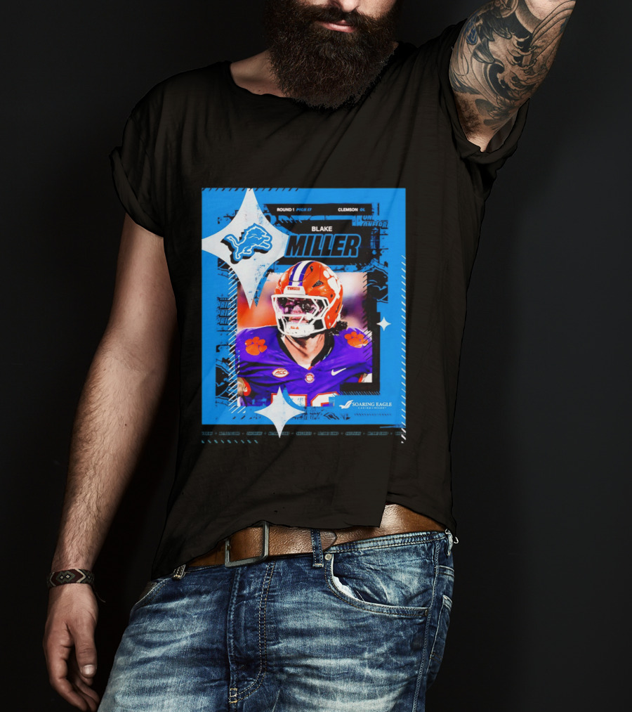 Blake Miller Clemson Round 1 Pick 17 Detroit Lions Tiger Uniform T-Shirt