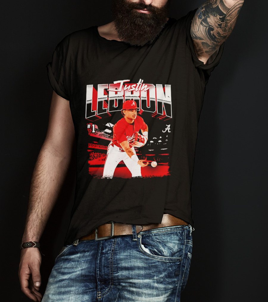 Justin Lebron Alabama Crimson Tide Baseball Player In Action T-Shirt