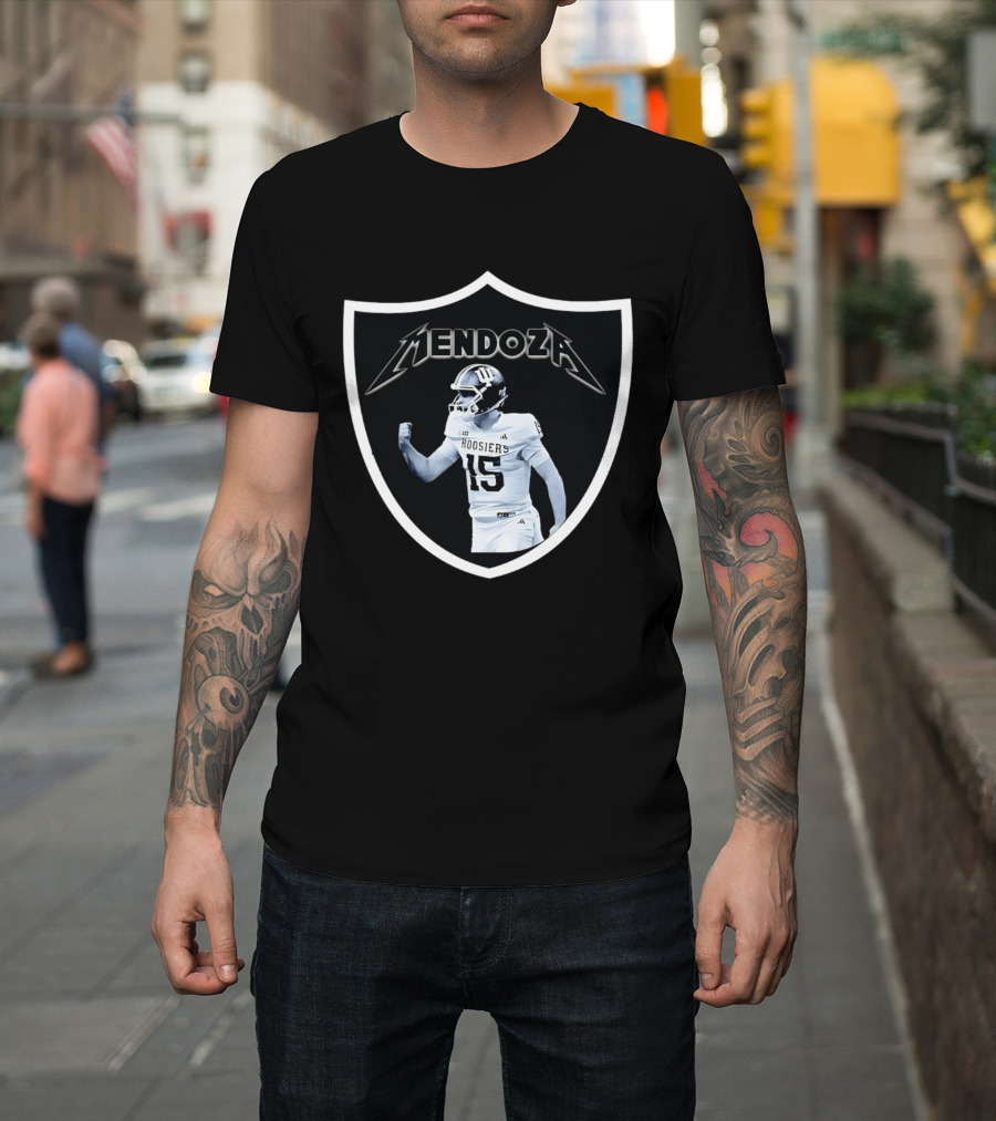 Mendoza Hoosiers 15 Shield Style Las Vegas Raiders T-Shirt