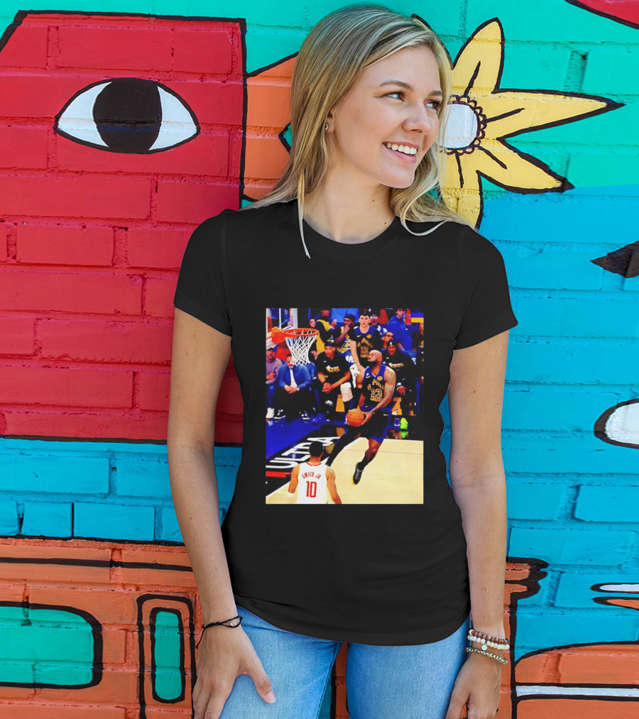 LeBron James Los Angeles Lakers Dunking Action Photo T-Shirt