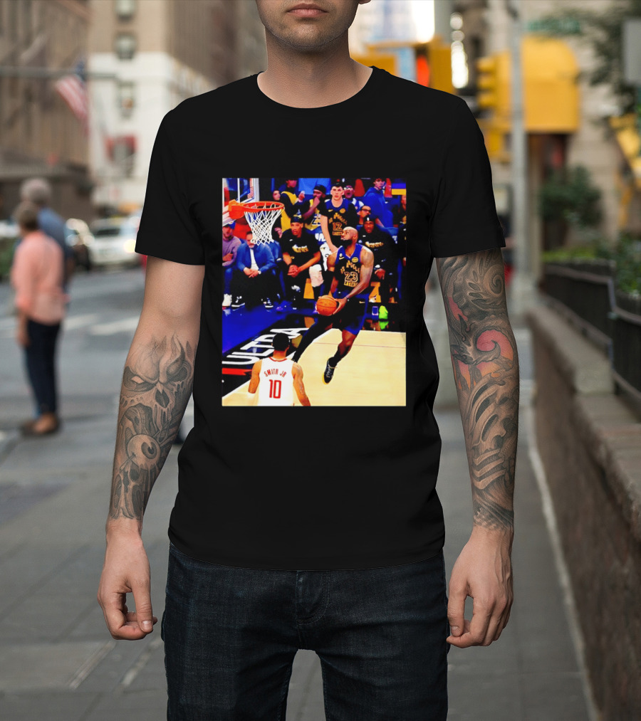 LeBron James Los Angeles Lakers Dunking Action Photo T-Shirt