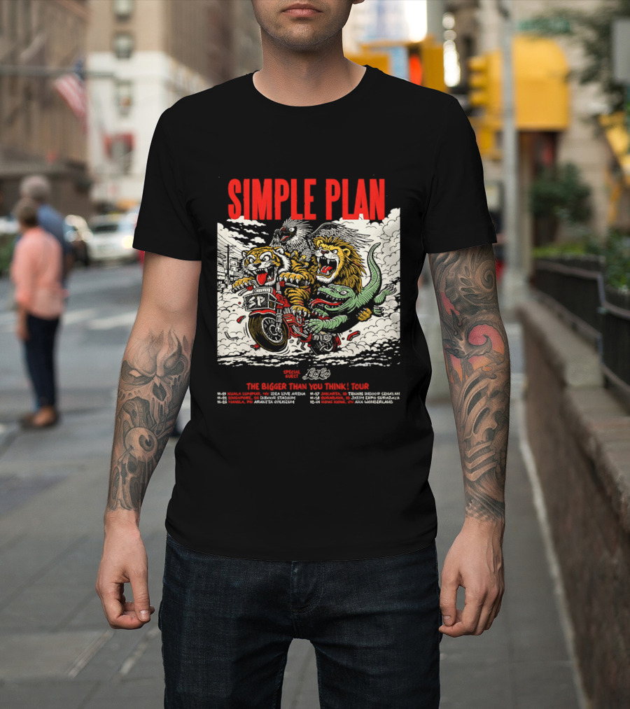Simple Plan 2024 The Bigger Than You Think Tour Dates Lion And Monster Motocross T-Shirt