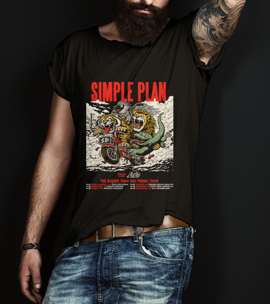 Simple Plan 2024 The Bigger Than You Think Tour Dates Lion And Monster Motocross T-Shirt
