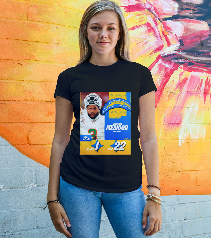 NFL Draft 2026 Los Angeles Chargers Akheem Mesidor Round 1 Pick 22 T-Shirt