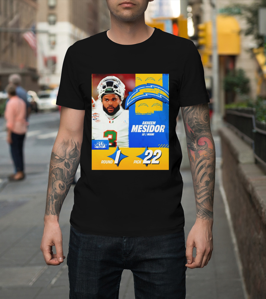 NFL Draft 2026 Los Angeles Chargers Akheem Mesidor Round 1 Pick 22 T-Shirt