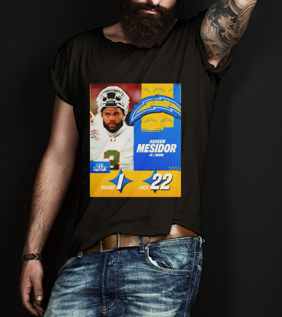 NFL Draft 2026 Los Angeles Chargers Akheem Mesidor Round 1 Pick 22 T-Shirt