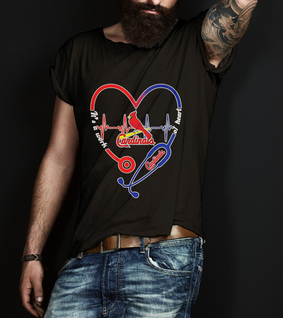 St. Louis Cardinals Heartbeat Stethoscope It's A Work Of Heart 2026 T-Shirt