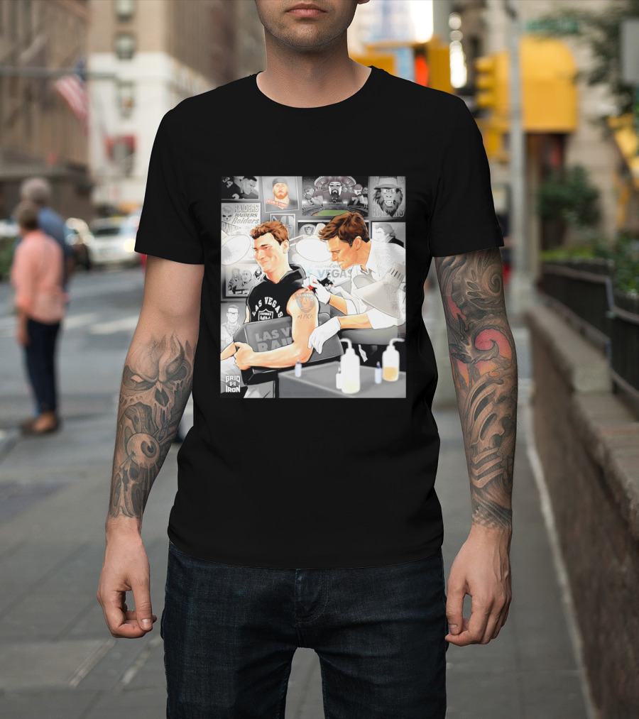 Las Vegas Raiders Fernando Mendoza Tom Brady Tattoo Moment With Raiders Art And Iconic Characters T-Shirt