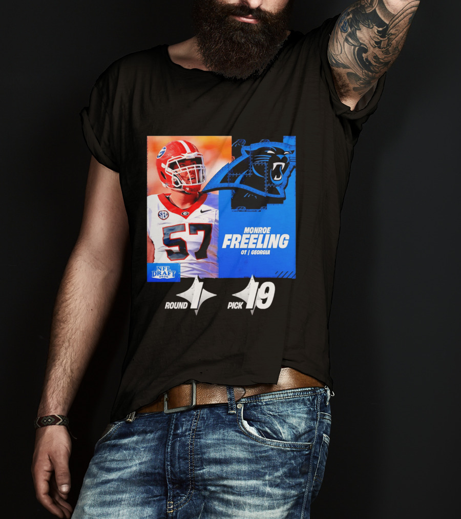 Monroe Freeling Georgia OT Round 1 Pick 19 Carolina Panthers 2026 NFL Draft T-Shirt