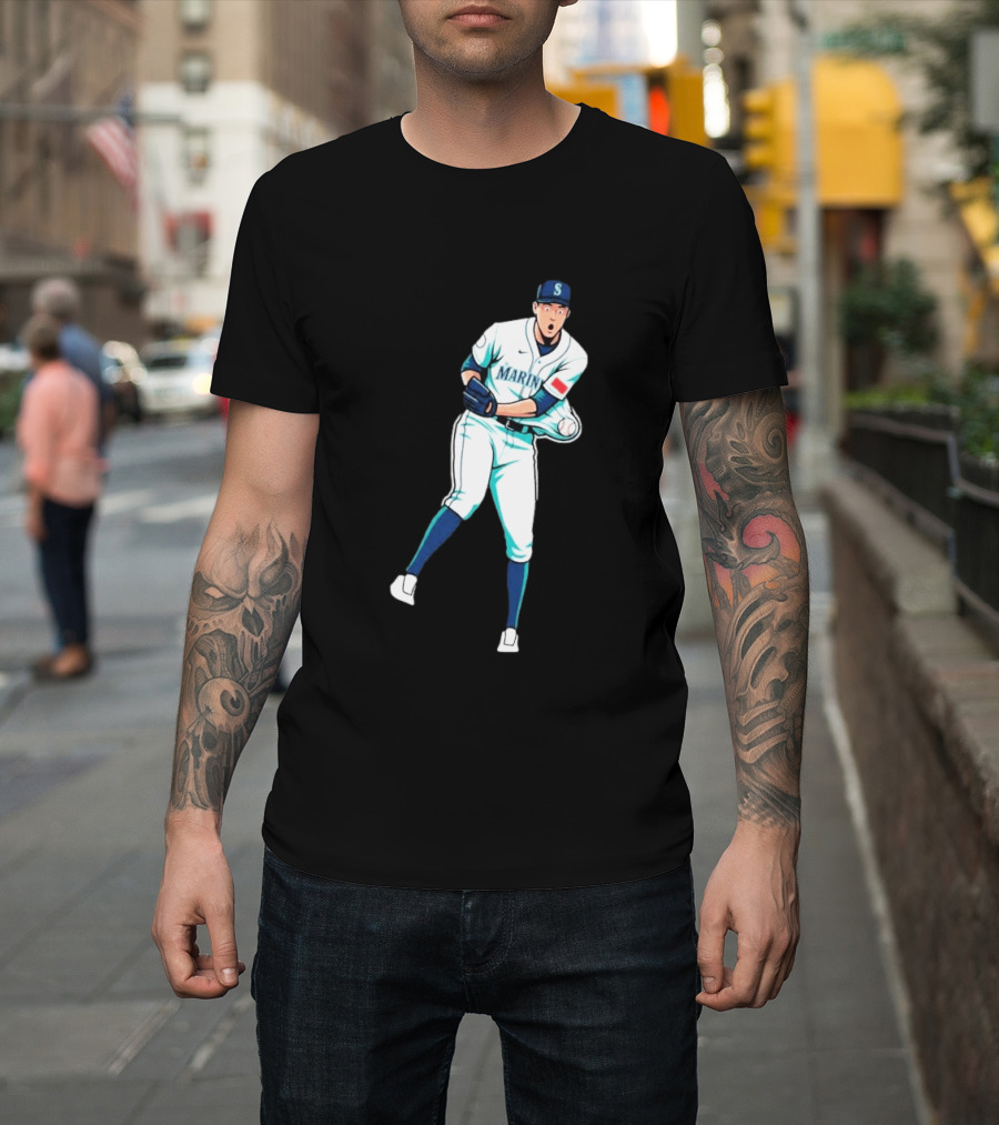 Mariners Gogan Gilbert Baseball Pitcher Action Scene T-Shirt