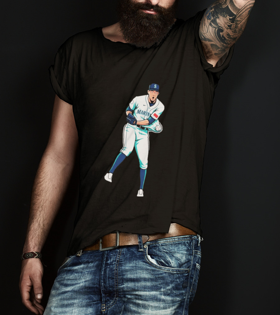 Mariners Gogan Gilbert Baseball Pitcher Action Scene T-Shirt