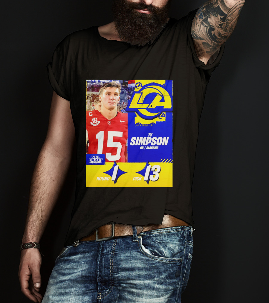Ty Simpson Los Angeles Rams NFL Draft 2026 Round 1 Pick 13 Alabama T-Shirt