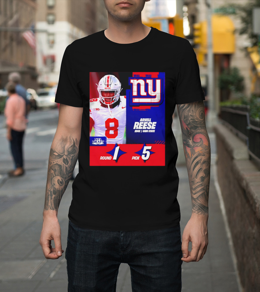 New York Giants NFL Draft 2026 Arvell Reese Ohio State Round 1 Pick 5 T-Shirt
