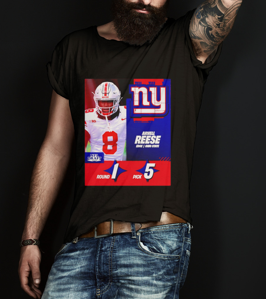 New York Giants NFL Draft 2026 Arvell Reese Ohio State Round 1 Pick 5 T-Shirt