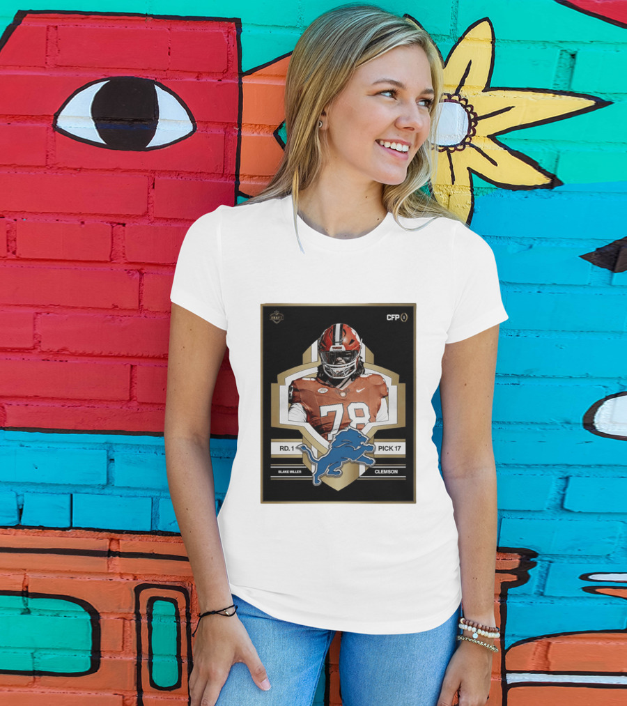 Detroit Lions NFL Draft 2026 Pick 17 Blake Miller Clemson Tigers Round 1 T-Shirt