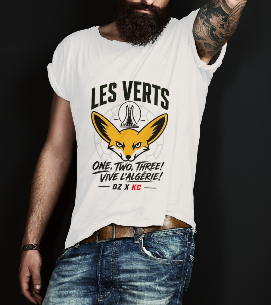 Les Verts One Two Three Vive L'Algérie DZ X KC Fennec Fox Soccer T-Shirt
