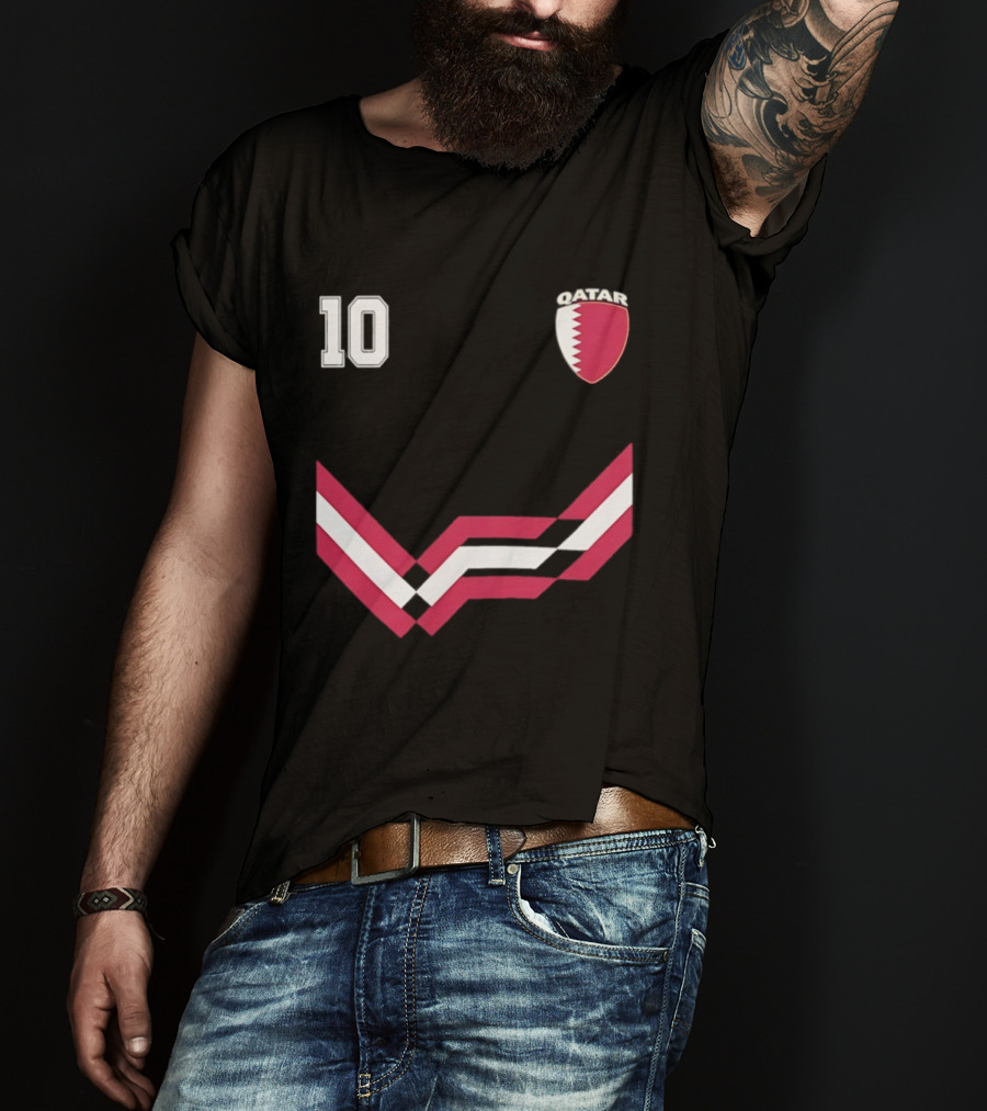 Akram Afif Qatar 10 Soccer Badge Red Chevron T-Shirt
