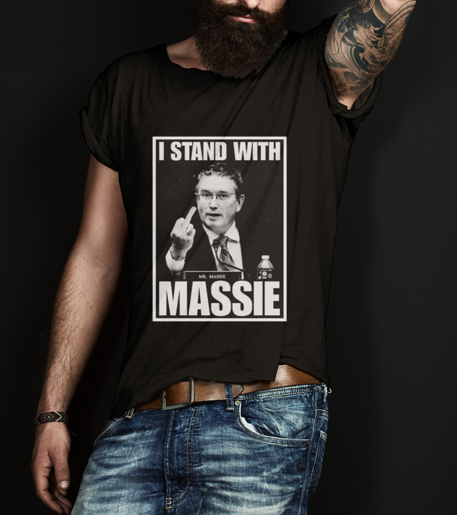 I Stand With Mr. Massie White Bold Text Black T-Shirt