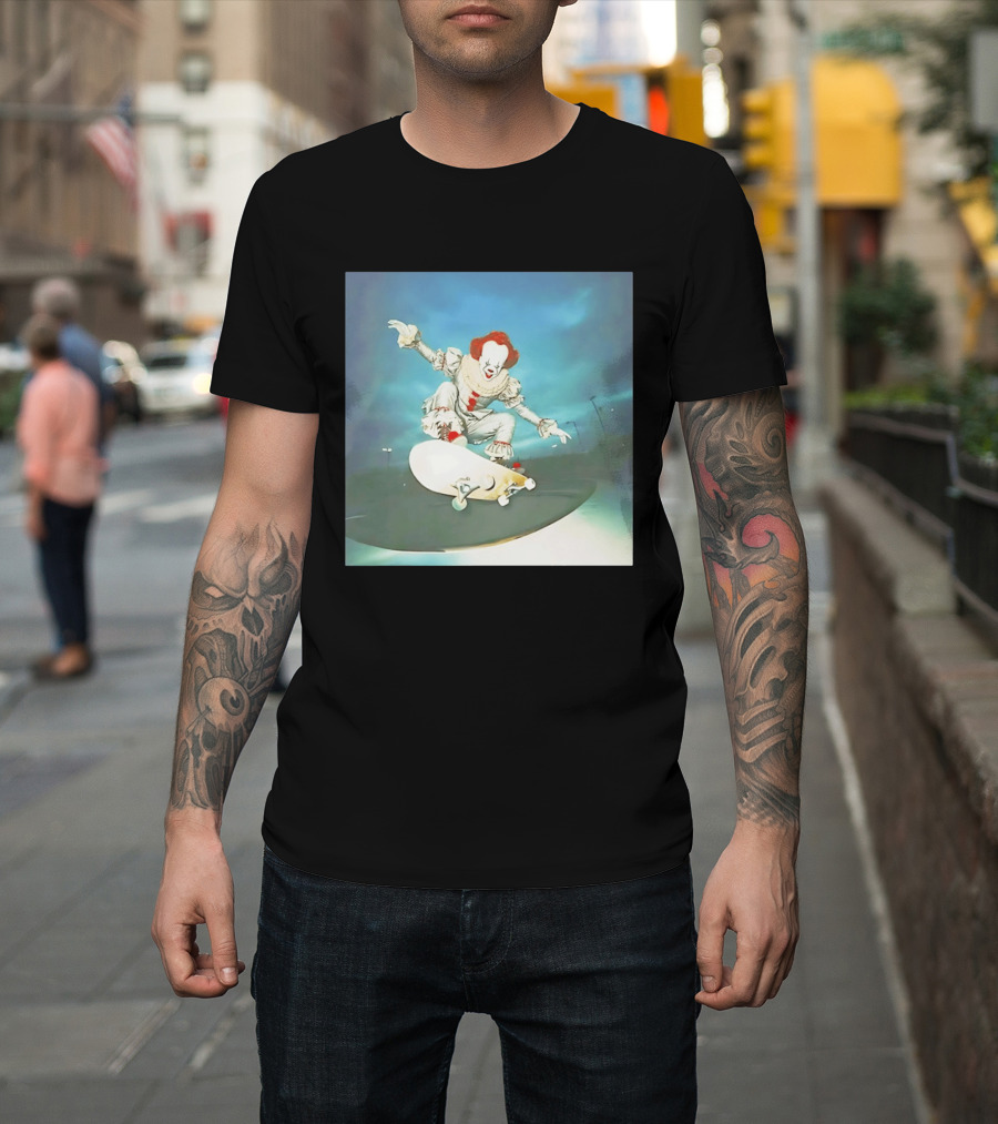 Pennywise Skateboard Night Scene Iconic Clown Performing Skateboarding Trick T-Shirt